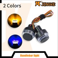 2Pcs Motorcycle LED Handlebar End Turn Signal Lights Dual Color Blue Yellow DRL Flasher Handle Grip Bar Blinker Side Marker Lamp