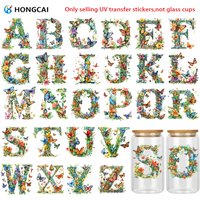 26-Piece Floral Butterfly Art Alphabet UV DTF Stickers - High-Quality DIY Decorative Stickers, Easy to Apply, Vibrant Colors