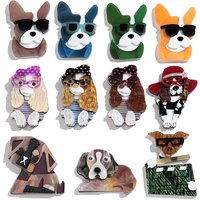 Fashion Acrylic Pet Dogs Wearing Glasses Brooches for Women Cute Colorful Animals Splicing Badge Pins Jewelry