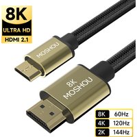 MOSHOU Mini HDMI to HDMI-compatible Cable 8K@60Hz 4K@120Hz High Speed HDMI to Mini HDMI Cable Bi-Directional 2.1 Cord for HDTV
