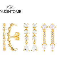 925 Sterling Silver Needle Shiny Geometry Crystal Pendant Stud Earrings Luxury for Women Piercing Earrings Wedding Fine Jewelry