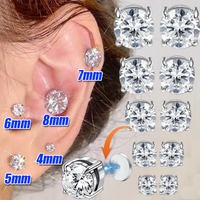 3/1PCS 4-8mm New Man's White Shiny Magnetic Earrings Without Punching Ear Clip,Cubic Zircon Punk Women's Ear Clips Stud Earrings