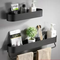 Kitchen Wall Shelves Bathroom Shelf Rack Bath Towel Holder Black Shower Storage Basket Kitchen Organizer Bathroom Accessories