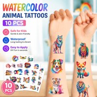 Waterproof Cartoon Animal Tattoo Stickers Colorful Watercolor Disposable Body Decals Vivid Animal Pattern Safe Skin Friendly