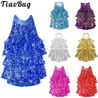 Sequins Jazz Latin Ballet Dance Costume Kids Girls Halter Tutu Ballet Leotard Dress Samba Rumba Tango Salsa Unitards Dancewear