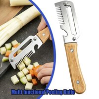 Wooden Handle Multifunctional Peeler 3 In 1 Vegetable Peeler Knife And Bottle Opener For Fruit Apple Potato Pumpkin Papaya