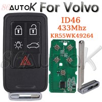 Car Remote Smart Key FCCID KR55WK49264 for Volvo XC60 S60 S60L V40 V60 S80 XC70 433Mhz FSK ID46 Car Key Fob Case Cover 5 Buttons