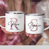 Personalized Mug Heart Initial with Name Coffee Cup Custom Tea Hot Chocolate Mugs Bride Bridesmaid Mother's Day Gifts for Her