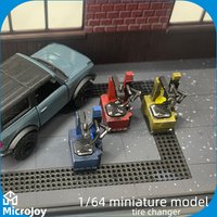 Detailed Scene: 1:64 Scale Miniature Model Repair Workshop Tire Changer Machine Mini Ornament Car Model Scene with Vintage Layout