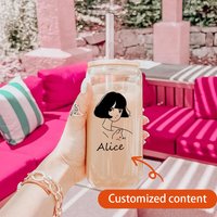 Customized cartoon glass cups, Valentine's Day gifts with customized names, coffee cups, milk cups, holiday gifts for her.