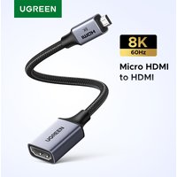 UGREEN Micro HDMI-Compatible to HDMI-Compatible Adapter 4K/60Hz 3D for GoPro Hero 7 Raspberry Pi 4 Sony Nikon Braided Cable 4K