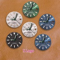 S Logo 28.5mm New SKX007 Bamboo Leaf Dial 3/3.8 O'clock Fit NH35/NH36 Movement Green Luminous Watch Modification Accessories