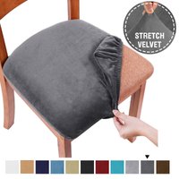 Real Soft Velvet Spandex Dining Room Chair Seat Covers Removable Washable Elastic Upholstered Cushion Slipcover