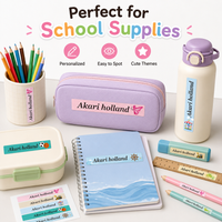 Custom Name Pencil Labels Personalized Waterproof Stickers for Pens Stationery Bottles Lunch Boxes, 6 Cute Themes