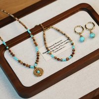 Fashion Jewelry Eleglant natural Picture stone turquoise Beads Titanium steel accessories Pendant necklace collarbone for Party