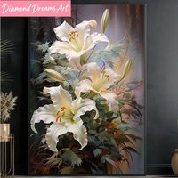 Frameless,5D Diamond Mosaic Lily Flower Full Square Round Diamond Painting Kit Home Bedroom Wall Artwork Diamond Embroidery