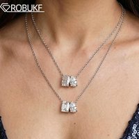 2cttw/5cttw Moissanite Pendant Necklace for Women Emerald/Radiant & Pear Cut Diamond S925 Silver 2 Stone Wedding Jewelry Gifts
