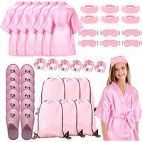 72/6pc Satin Robes Spa Party for DIY Slumber Kimono Robe Sleepover Party Favors with Gift Bags Slippers for Birthday