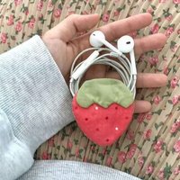 Y2k Japanese Earphone Decoration Strawberry Wave Point Earphone Storage Bag Data Cable Organizer Keychain Bag Pendant