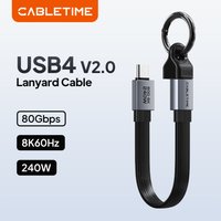 CABLETIME USB4 Cable Portable Keychain Type-C Short Mini Size 240W 80Gbps 8K60Hz Cable Cable for iPhone 17 Pro SSD HUAWEI iPad