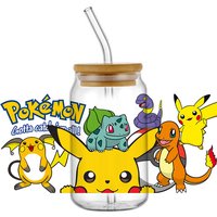Hotsale Lovely Pokemon Pikachu 16oz UV DTF 3D Transfer Sticker Decals Wraps Glass Can Cups Creative Craft DIY