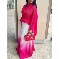 ANLAN Pleated 2 Piece Sets 2024 New Lapel Belt Tops&High Waist Folds A-line Skirt Wedding Evening Party Women's Clothing 6LA2024