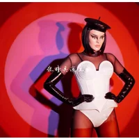 Bar Nightclub Retro Fashion White Patent Leather Shapewear Bodysuit Sexy GOGO Show Party Singer Dance Stage Performance Costume image 3