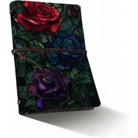 Vintage Stained Rose Notebook Refillable Travel Journal Retro PU Leather Diary Aesthetic Floral Sketchbook for Women Gift Office
