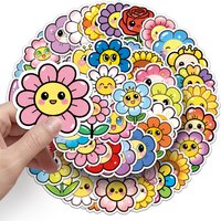 50 original smiley face flower stickers, cartoon cute flower sunflower rainbow graffiti milk tea cup storage box decoration