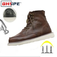 Breathable Cowhide Labor Protection Shoes with Steel Toe Caps for Anti Smashing Anti Puncture Safety Shoes Wear-resistant