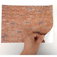 Self‑Adhesive Miniature Floor Wall Stickers, Realistic Wood Grain & Red Brick Wallpaper for Dollhouse Diorama Railway Layout DIY