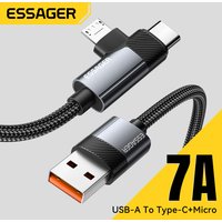 Essager 2 in1 Right Angle Cable USB A To Type C Micro Fast Charging Data Cable For iPhone 16 15 Huawei Samsung Redmi iPad Pro