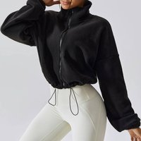 Women Crop Coat Plus Size Casual Fleece Jacket Autumn Winter Sports Sweatshirt With Stand Collar Loose Lined Outerwear