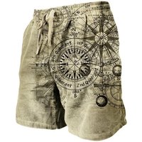 Men's Vintage Beach Shorts Classic Compass 3D Printed Street Hip Hop Men Women Short Pants Breathable Daily Holiday Ice Shorts