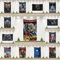 Rock Music Flag for Iron Maiden Fans Banner HD Print Brass Grommet Bedroom Living Room Dorm Wall Decor Tapestry