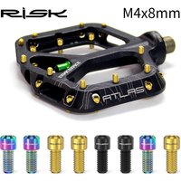 8pcs/set RISK Bicycle Pedal Pins Titanium Alloy Bike M4x8mm Anti-slip Downhill Pedal Bolts Screw for DH Down Hill