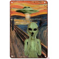 Vintage UFO Alien Screaming Poster Metal Aluminium Tin Sign Wall Decor