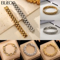 EILIECK 316L Stainless Steel Thick Bracelet Bangles For Women High-Quality Hip-Hop Wrist Chain Waterproof Jewelry Lady Gift