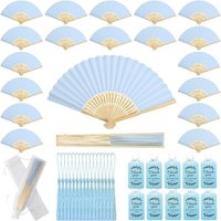 2/6/12/50Sets Blue Folding Fan Set w/ Card Tassel Bag - Wedding Favors Bridal Shower Church Decor Party Favor Wholesale