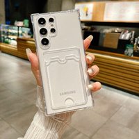 Luxury Soft Transparent Card Holder Bag Phone Case For Samsung Galaxy S25 S24 S23 S22 S21 S20 FE Note 20 Ultra Shockproof Cover