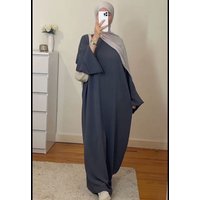 2026 New Solid Color Abaya Muslim Women Flare Sleeve Loose Maxi Dress Dubai Casual Islamic Robe
