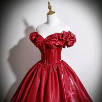 2026 New Women's One Shoulder Red Wedding Dress and Evening Dress Fashion High Quality Satin Toast Dress Long Puff Skirt