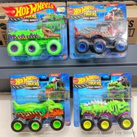Original Hot Wheels HWN86 Monster Trucks Big Rigs Sechsrad-Transporter Druckguss-Modell Dinosaurier-Wolf-Skelett-Design Auto-Spielzeug Geschenk