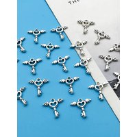 10/20pcs Antique Silvery Angel Wings Key Heart Creative Charm For Jewelry Making Bracelet Necklace Earrings Keychain DIY Handmad