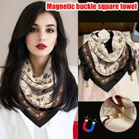 New Magnetic Buckle Silk Scarf Winter Warmth Print Silk Neck Scarf Women Spring Autumn Wraps Cross Scarves