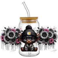Street style cartoon black calf Decal 16oz Libbey UV DTF Cup Wrap Personal Custom Durable Waterproof Logo For Cup Mug Sticker