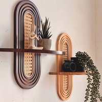 1pcs Bohemian Style Woven Wooden Wall Shelf Handcrafted Rattan Wall Decor for Living Room Bedroom & Balcony Storage Organizer