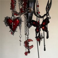 Punk Red Moon Heart Star Cross Pendent Rivet Multilayer Choker Necklaces For Women Men Goth Y2K Personalized Jewelry Accessories