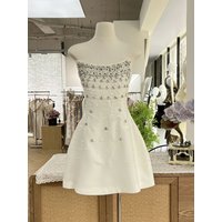 Women Vintage Hand-Sewn Rhinestones Backless Strapless Mini dress Cocktail Party Gowns Chic Boutiqu Night Club Activity Clothing