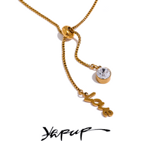 Yhpup Stainless Steel Stainless Stretch Chain Drop Love Heart Necklace Stylish Zircon Golden Romantic Jewelry for Women Gift